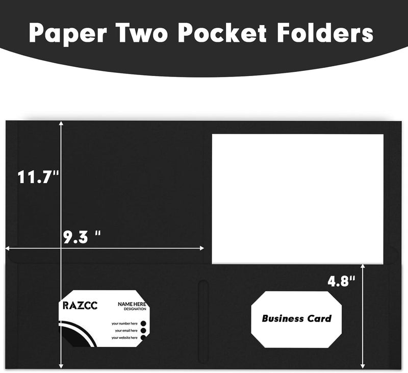 RAZCC Two Pocket Folders, 50 Pack 2 Pocket Folders Fit Letter Size Paper, Paper Folders with Pockets for School Office Business Home, Black - Image 2